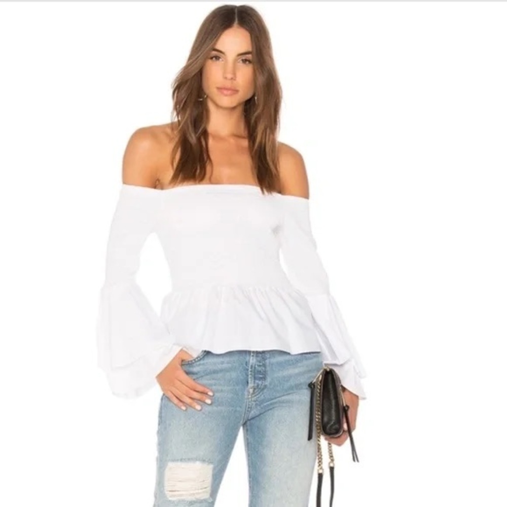 Amanda Uprichard $179 Small White Ruffle Smocked Off The Shoulder Cotton Flare